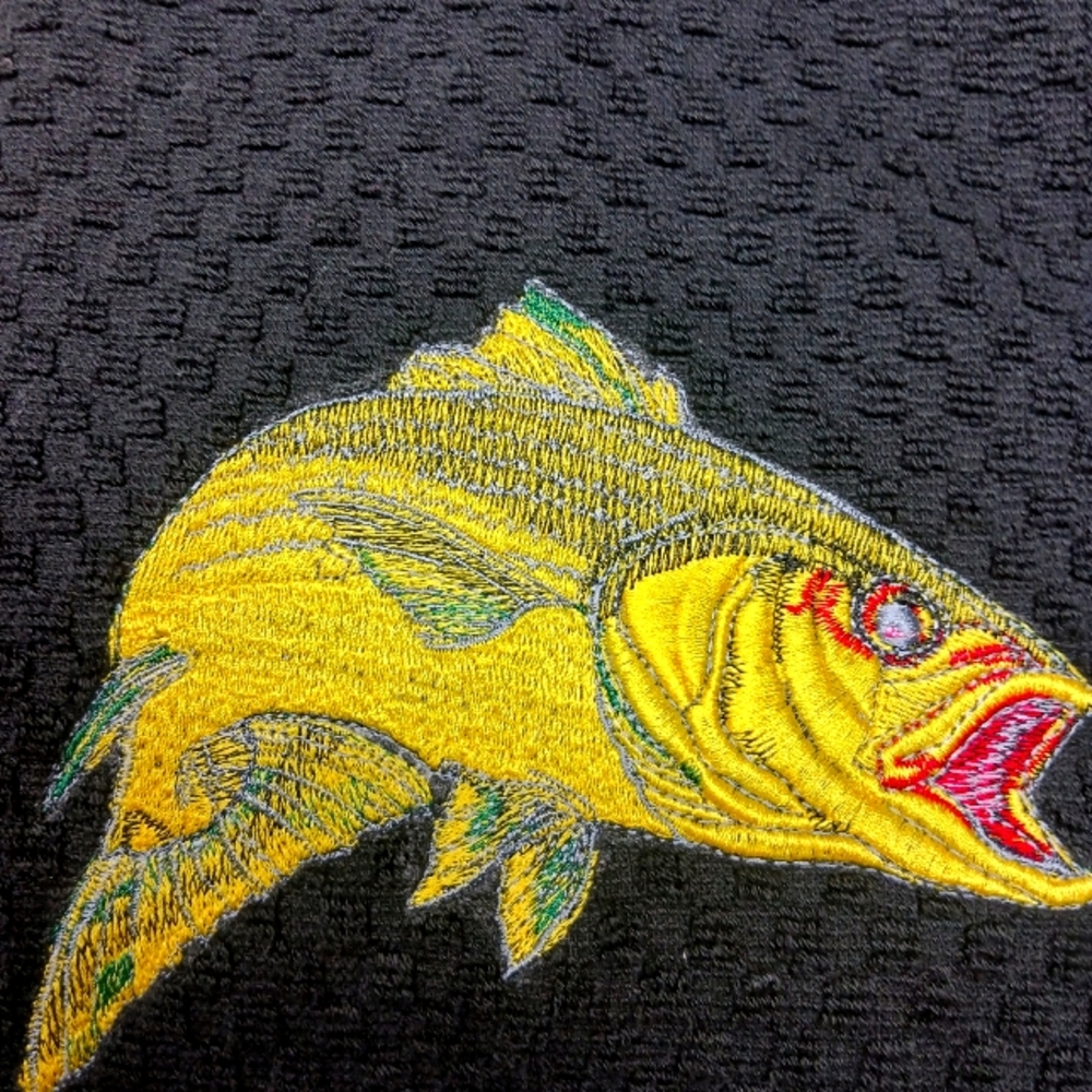 Embroidered  Black Bass Waffle Towel